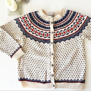 Hand Knitted in Norway Wool Heart Fair Isle Cardigan Sweater